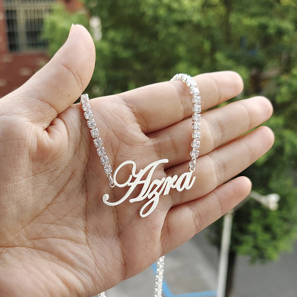 DODOAI Custom Name Necklaces with Tennis Chain Name Year Necklaces Numbers Personaliz Crystal Pendant Christmas Halloween Gifts 250425
