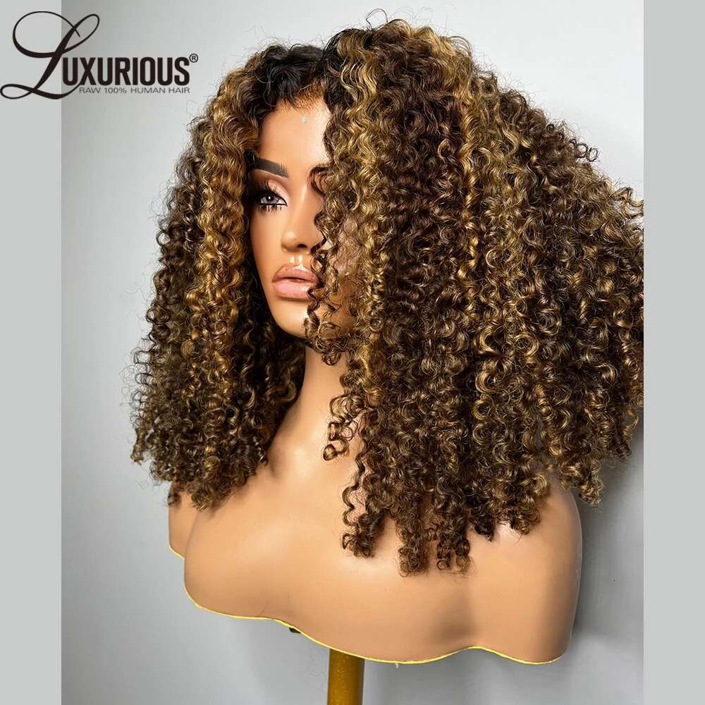 Highlight Ombre Honey Blonde Wigs For Women 13X4 Lace Front Human Hair Burmese Curly Wig Brazilian 250%
