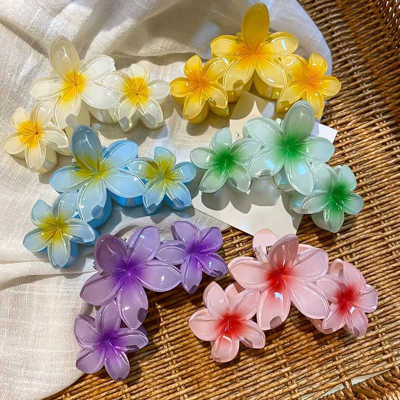 Dopamine Sunflower Shark Sweetened Gradient Flower Grabber Ponytail Hair Clip Girl Beach Vacation HairstyleT250425