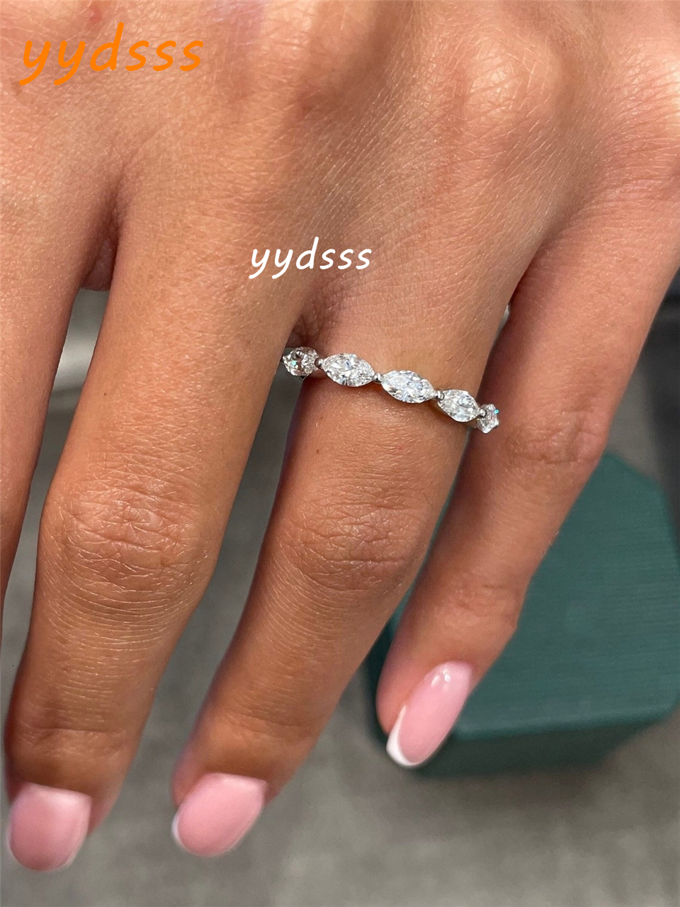 Jewelry 18K White Gold HPHT Diamond Ring 6*3mm Marquise Cut Lab Diamond 5 Eternity Band Womens Stackable Wedding Band RIng