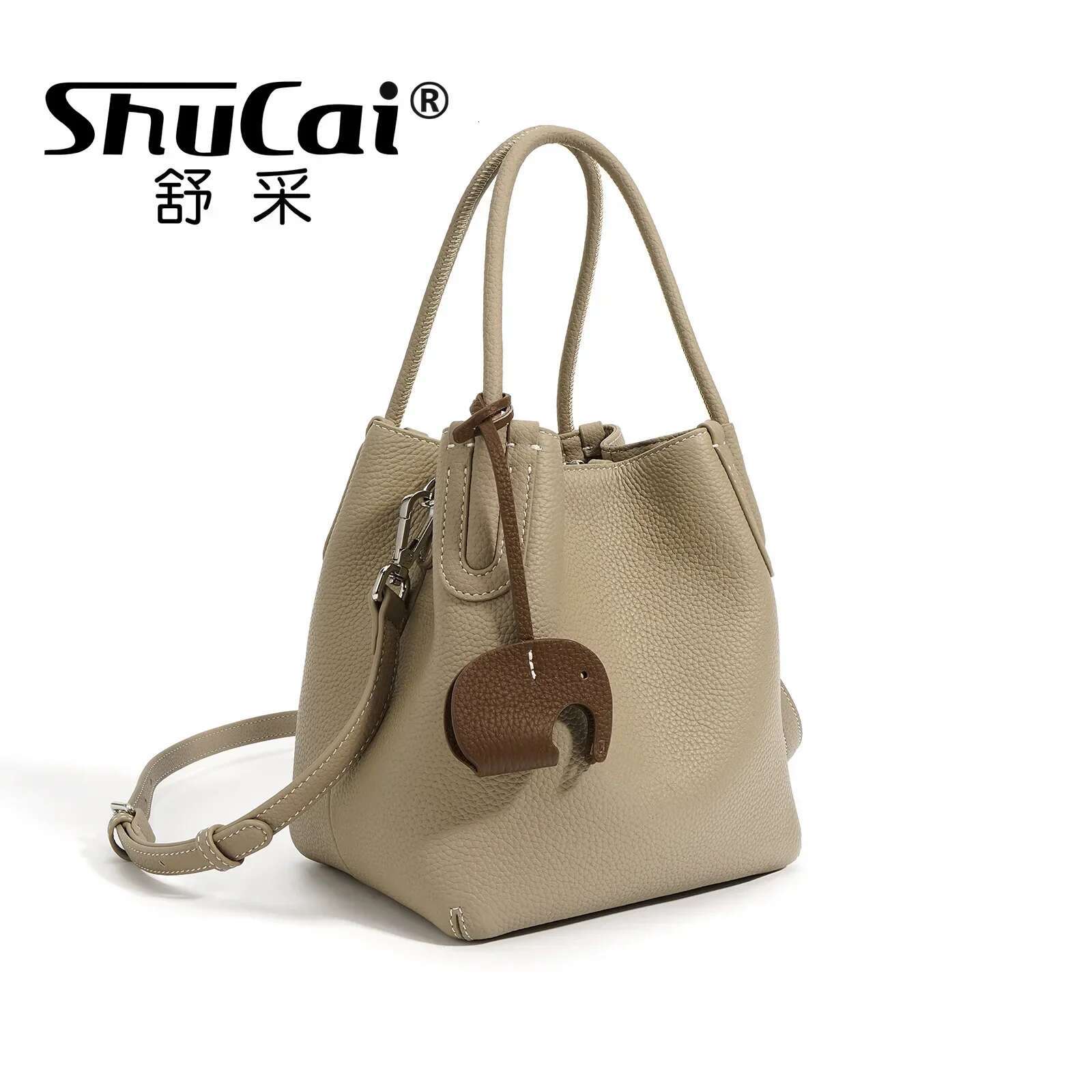 Cowhide Vegetable Small Basket Designer Genuine Leather Cell Phone Crossbody Commuter Shoulder Bucket Bag Female