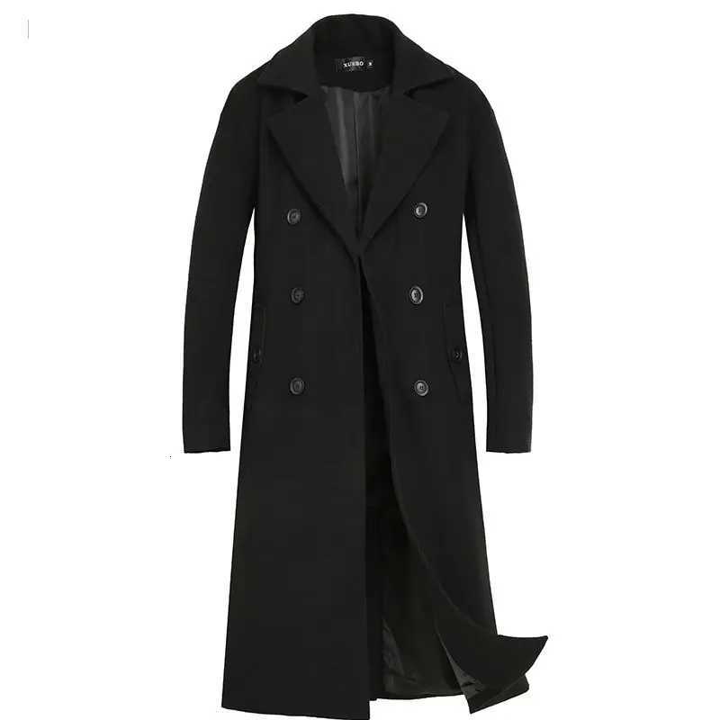 Mens Long Woolen Overcoat for Winter Korean Style Loose Fit Suit Collar Double Breasted Cotton Lined Warm and Stylish OuterwearT251125
