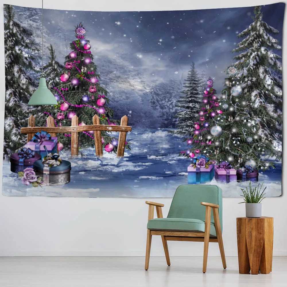 Christmas tapestry winter snow view Santa Claus elk fireplace room art decoration wall hanging cloth Christmas giftsM251125