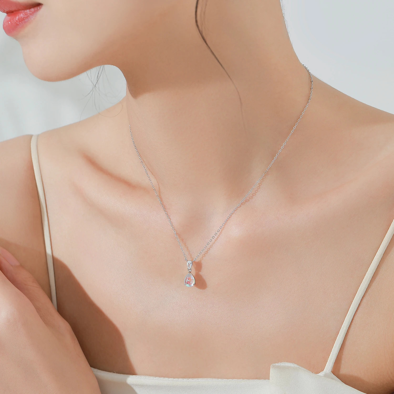 Ailmay 925 Sterling Silver Fashion Water Droplet Moonstone Pendant Necklace Earrings For Women Wedding Engagement Jewelry Set 250417