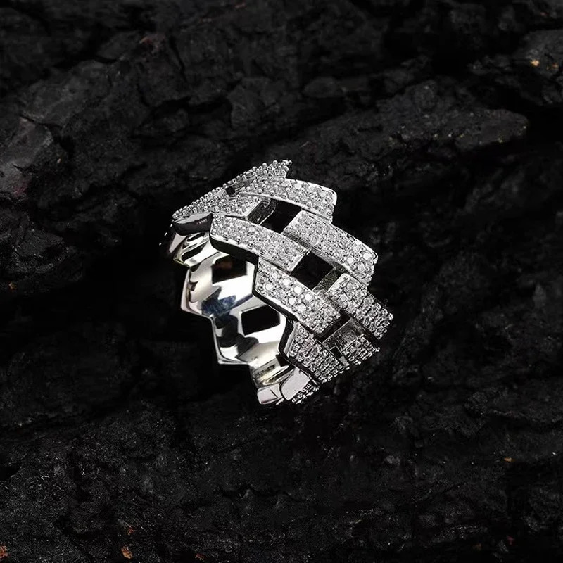 NKHOG Hip Hop Charm Cuban Ring S925 Silver Pass Diamond Test Women Men Chain Rings Fine Jewelry Band Gifts No Fade 250425