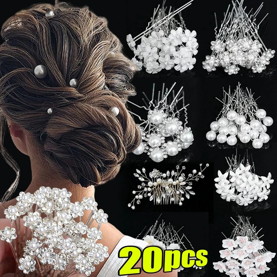 20 elegant pearl crystal hair clips for wedding brides with Ushaped metal suitable womens and jewelry accessories 250417