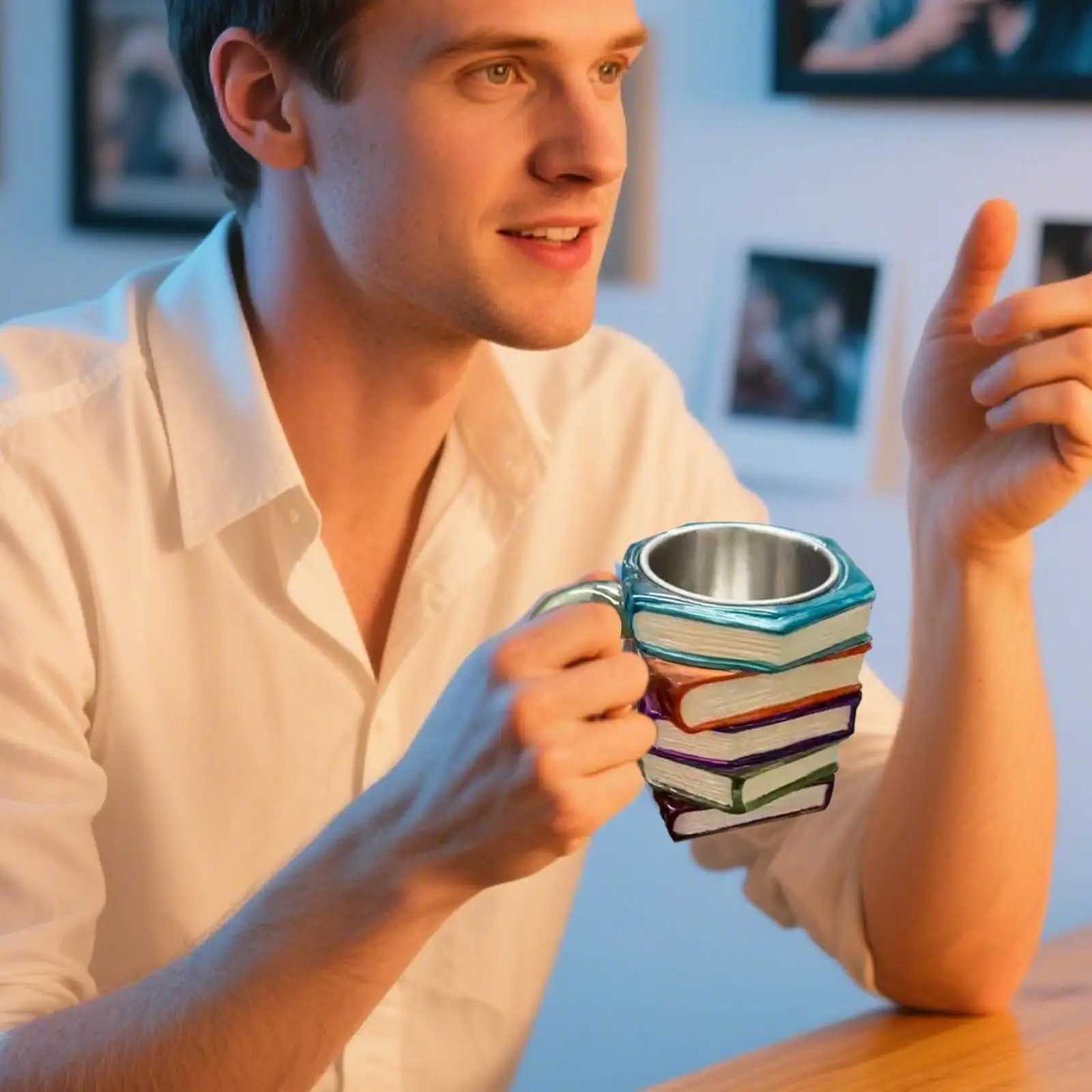 Resin Painted Book Mug Multifunctional Tea Cups Book Stack Milk Cup Novelty Resin Water Drinking Container for Coffee Beer Y251125