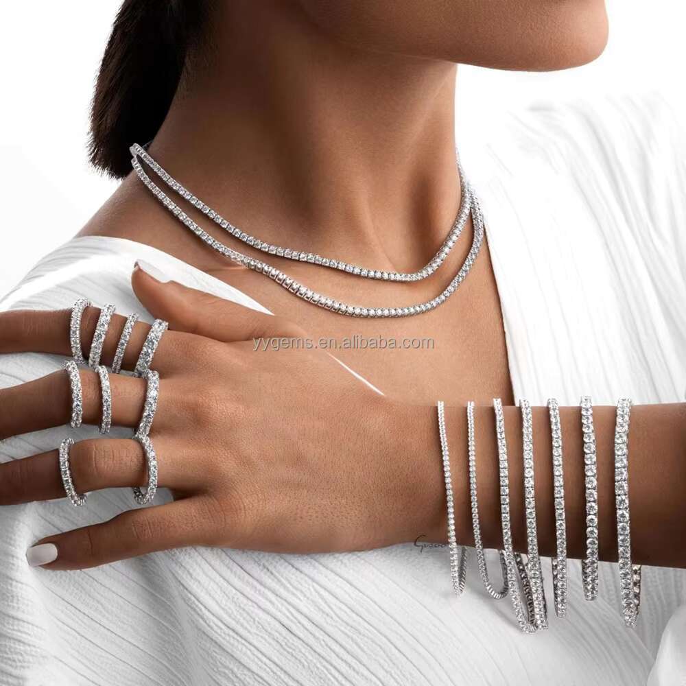 Pass Diamond Test 2mm--6.5mm Mossanite Tennis Chain 925 Sterling Silver Hip Hop Necklace VVS Moissanite Necklace Bracelets