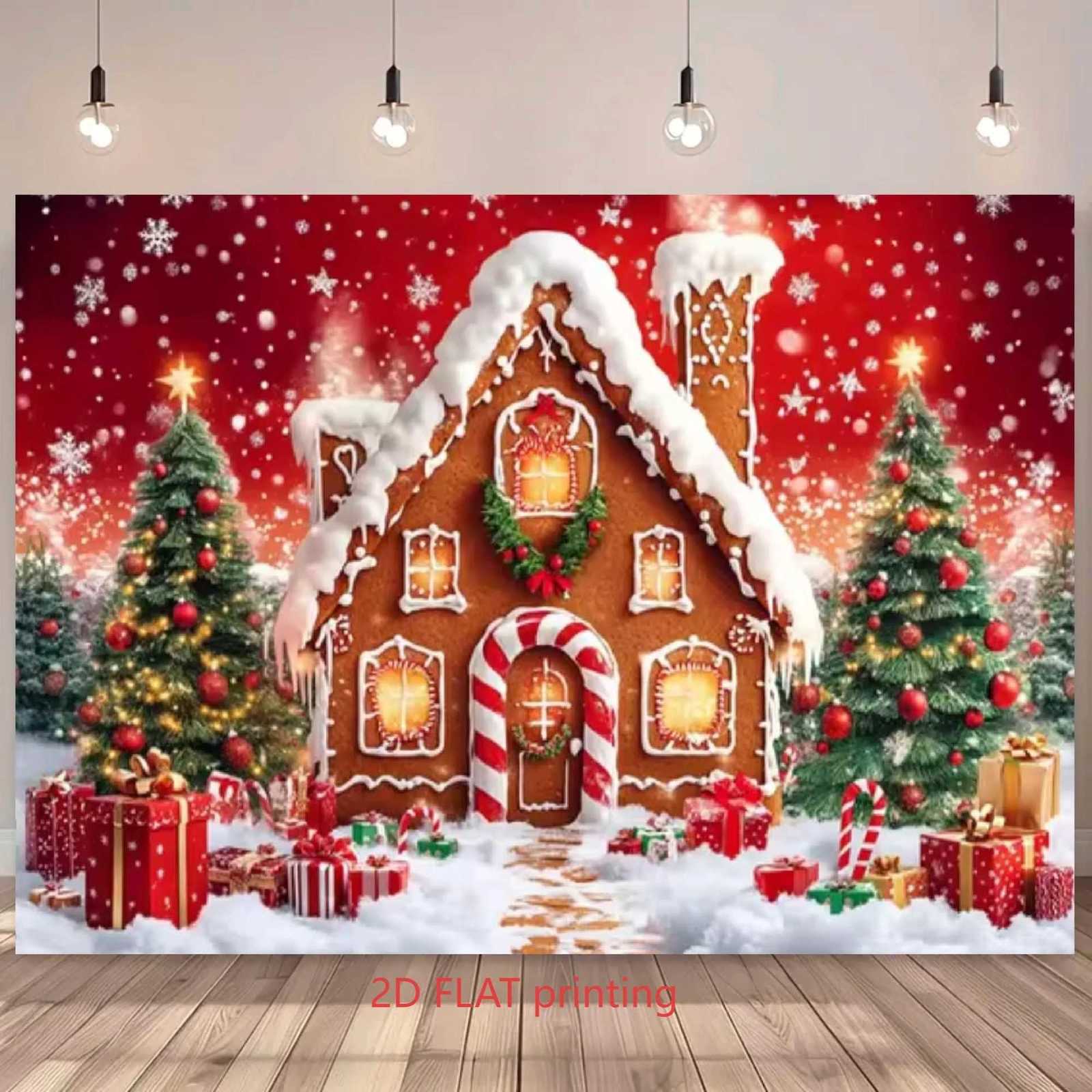 VIKAMA Christmas Tapestry Gingerbread House Fairy Lights Snow Scene Living Room Wall Hanging Atmosphere Room DecorM251125