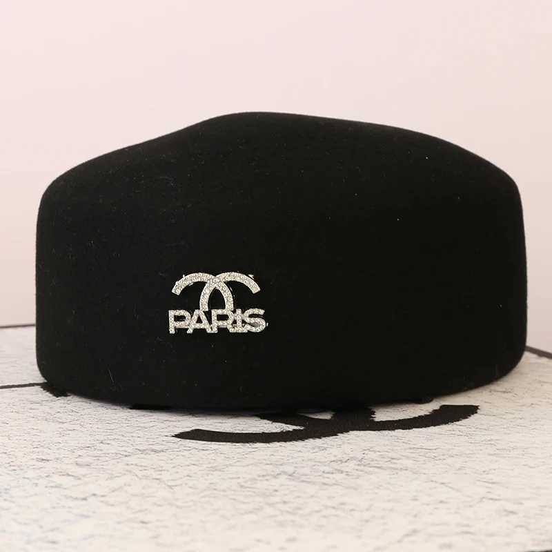 100 Wool Beret Hats for Women Autumn Art Black French Retro Felt Pillbox Hat Plain Cap Fascinator Hat Barette J251125