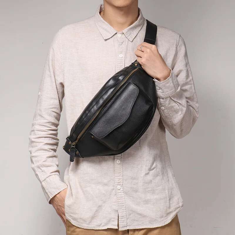 LUOKIR Retro Men's Chest Vegetable Tanned Leather Casual Crossbody Bag, Cowhide Shoulder Bag