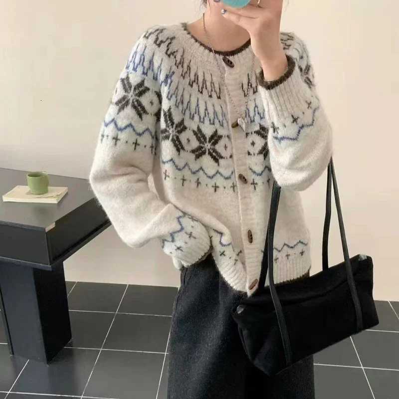 Korean New Elegant Retro Jacquard O Neck Long Sleeved Womens Sweater Spring Autumn Fashion Casual Versatile Knitted Cardigan 12T251125