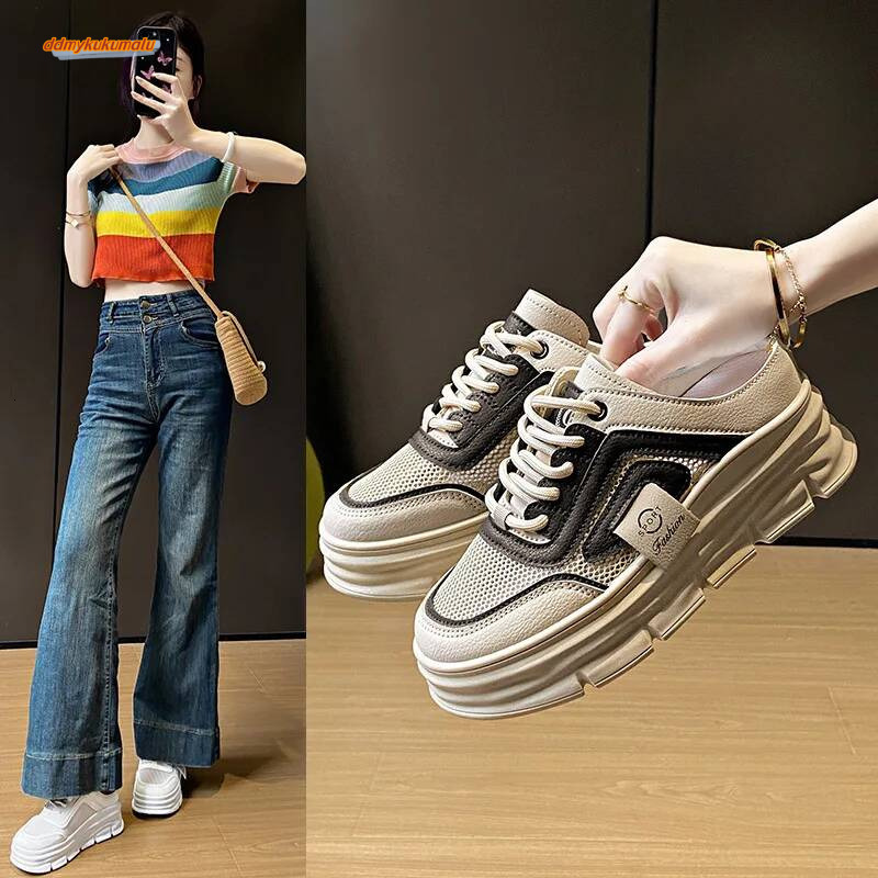 Solid Color Fashionable Breathable Soft Women's Slippers White Student Casual Shoes Multifunctional Semi Drag Thick Sole ddmykukumalu