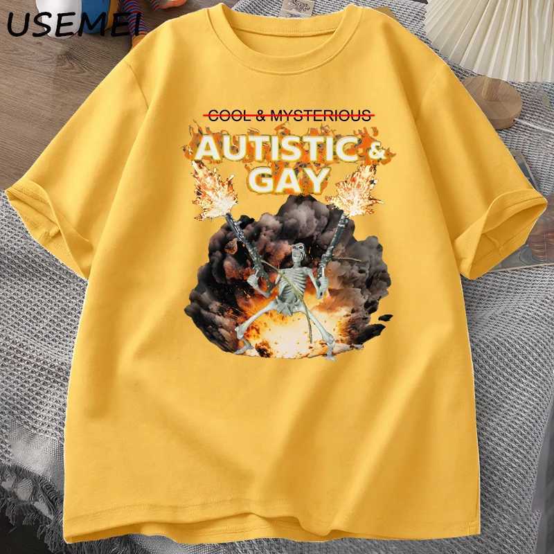 Autism and homosexuality skeleton explosion T-shirt boneless autism meme T-shirt cotton short sleeved graphic T-shirt W250425