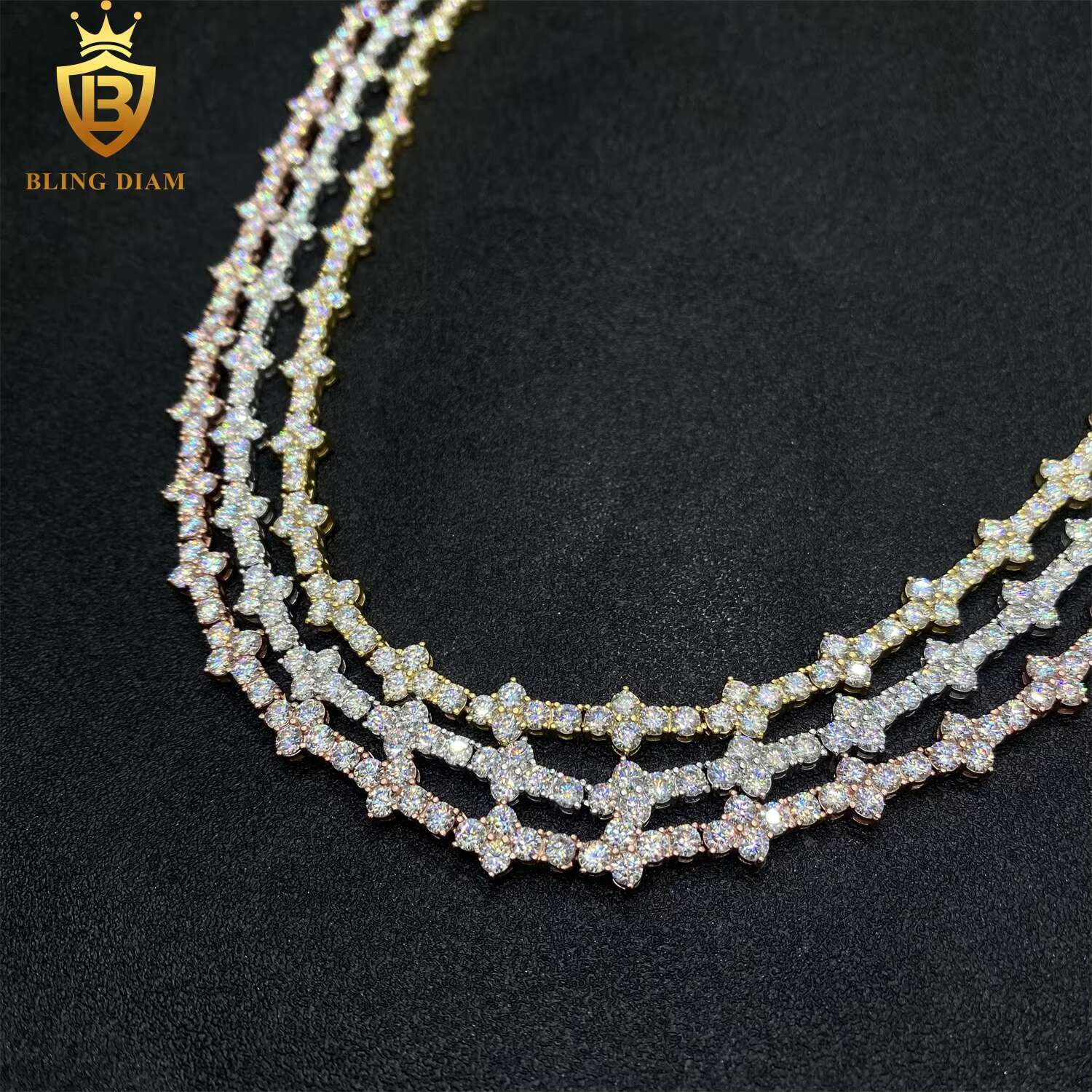 Factory Wholesale Gold Plated 3mm 925 Silver Vvs Moissanite Fine Jewelry Tennis Chain High Quality Necklace