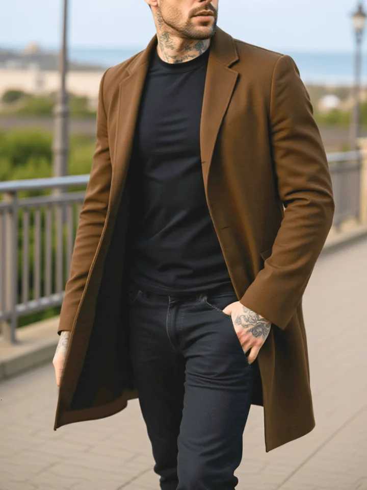 Single-Breasted Thickened Wool Overcoat for Autumn/Winter Classic Tailoring with Modern Minimalist Design Casual Commute WarmthT251125