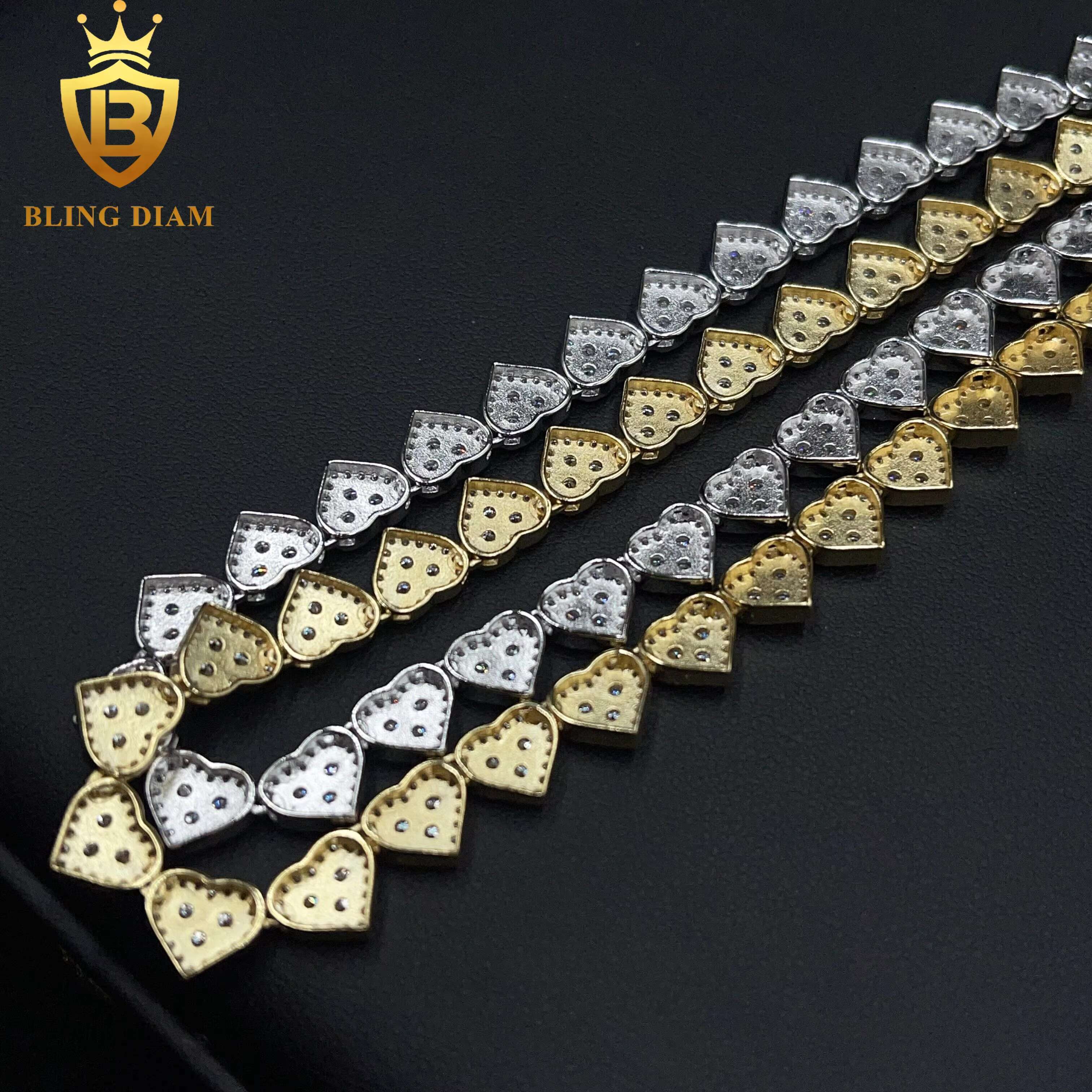 8mm Fine Jewelry GRA Certificate 925 Sterling Silver VVS Moissanite Heart Shape Cuban Tennis Chain Necklace