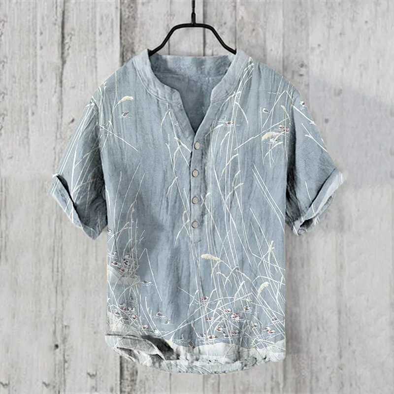 Spring and summer mens and womens shirts stand alone casual Hawaiian style shirt mens top 100% linen new hot selling W250425