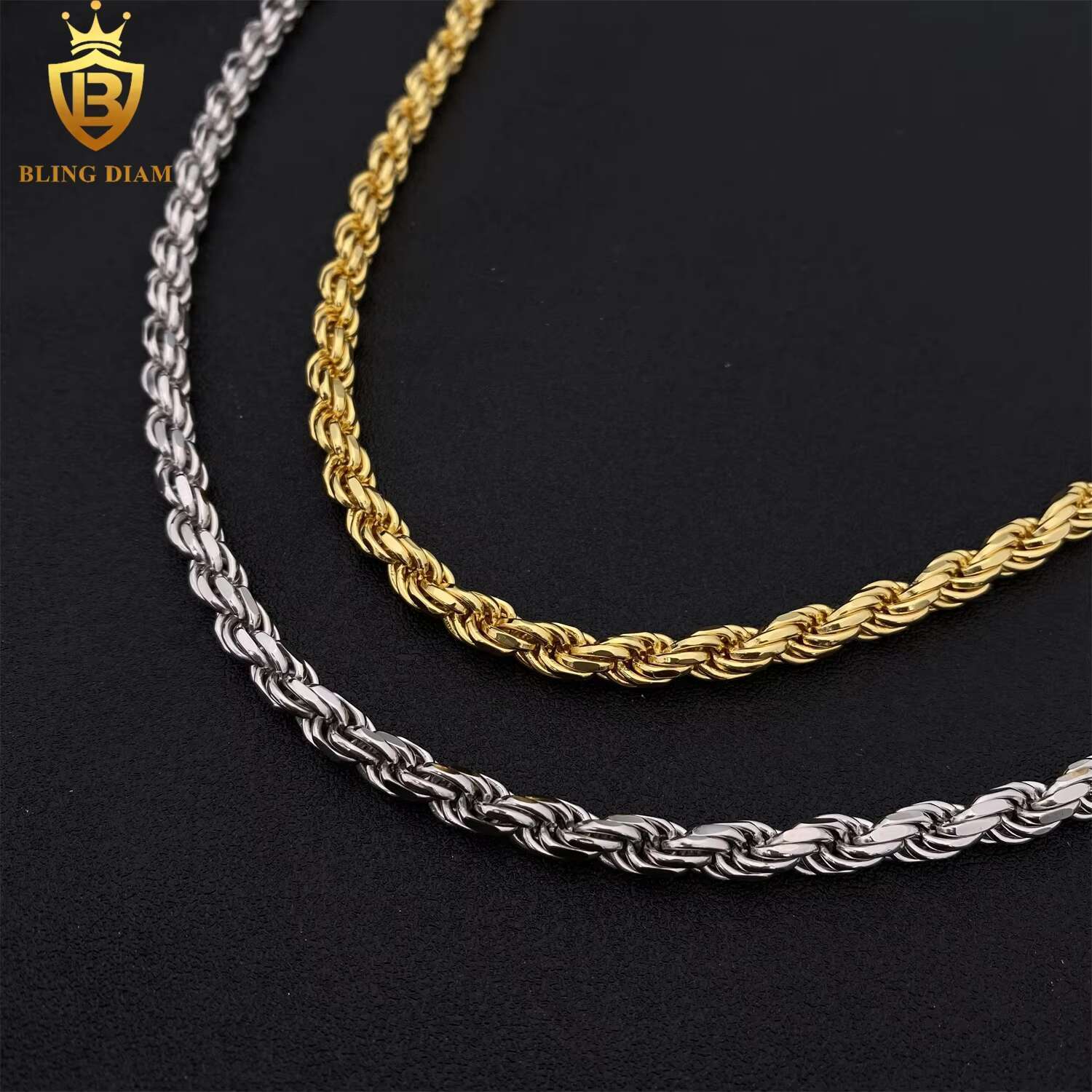 6mm Factory Low Price Hip Hop Jewelry 925 Silver Vvs Moissanite Rope Chain Stainless Steel Necklace