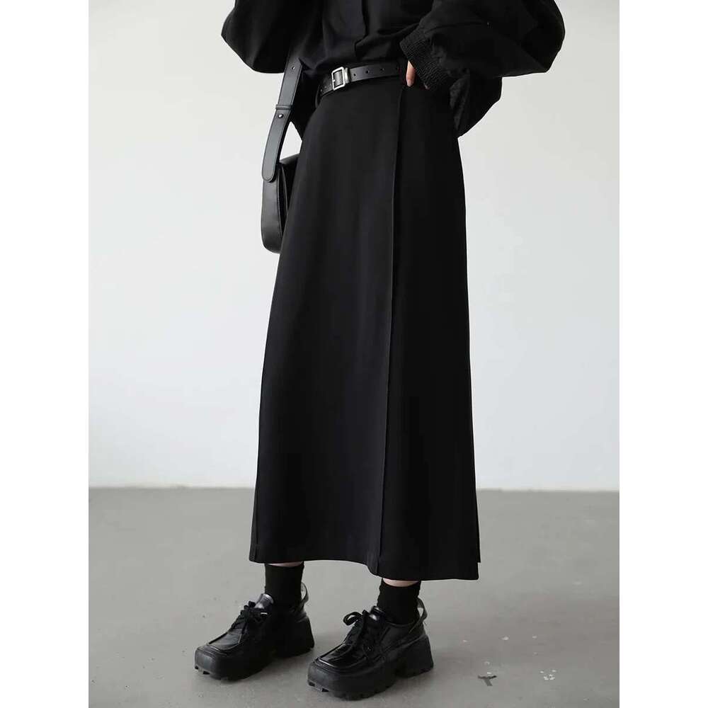 CHIC VEN Women's Skirts Loose High Waist Pleated Straight Tube Skirt Slit Black Female Clothes Office Lady Autumn Winter 2024