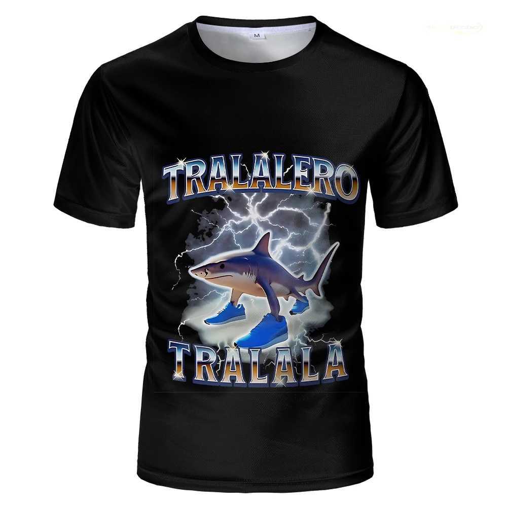 AI Brainrot animal graphic T-shirt Bombardiro crocodile print fun and humorous mens T-shirt womens loose top childrens clothing W250425
