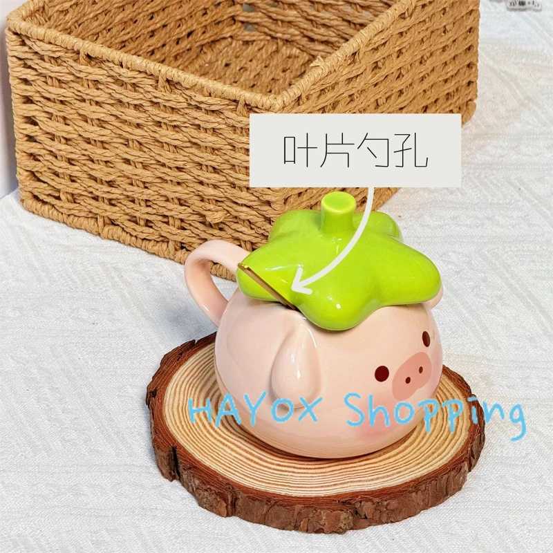 Cartoon 3D Pig Coffee Cup with Lid SpoonCeramic Animal Water Cupsoffice Mug Breakfast Milk Large Capacity Oatmeal Mug Y251125