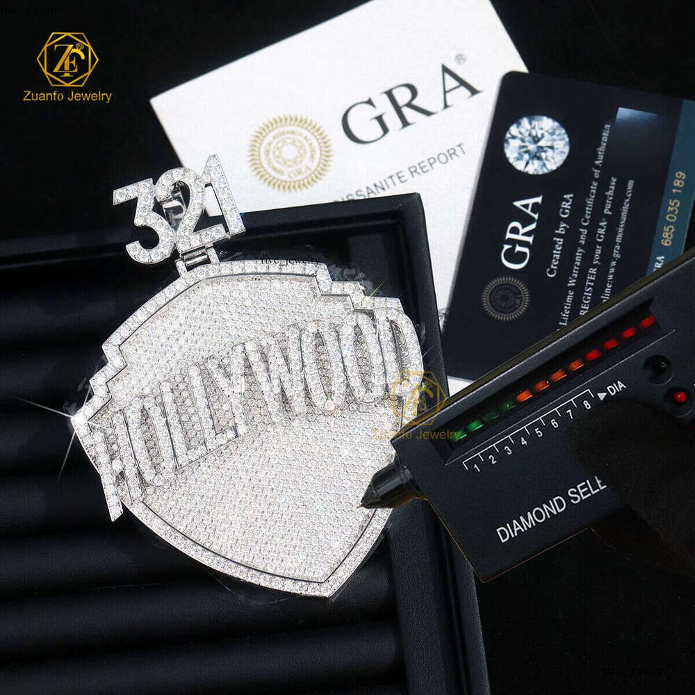 Pass Tester Ice Out Chrysolite Name Custom 925 Silver VVS Moissanite Hip Hop Letter Pendant with Numbers