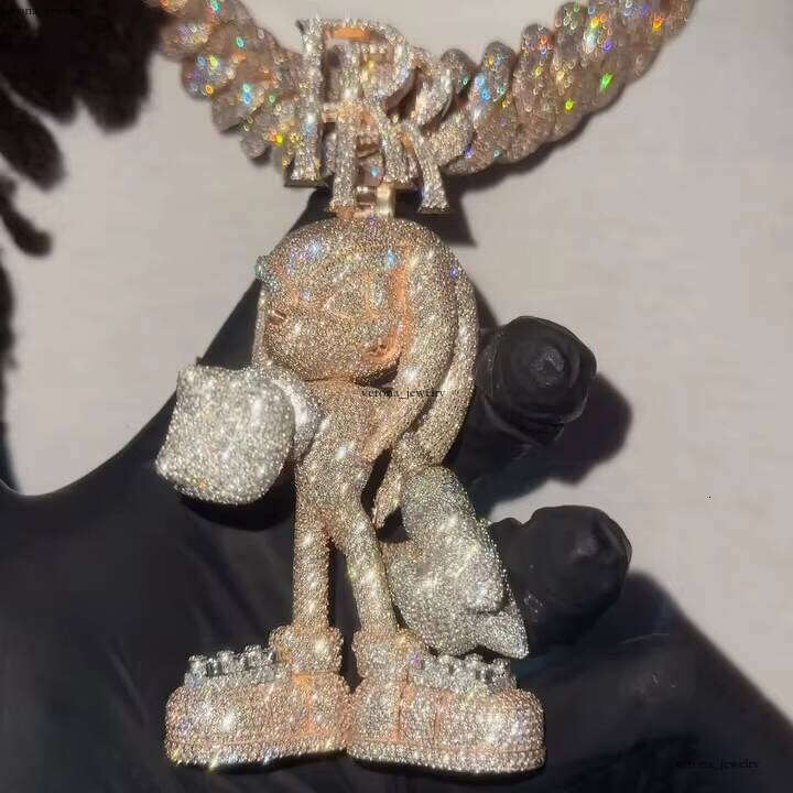 IGI Certified Iced Lab Grown Moissanite 3D Cartoon Men's Custom Hip Hop 925 Silver Gold Vvs Chain Pendant Boutique Jewelry