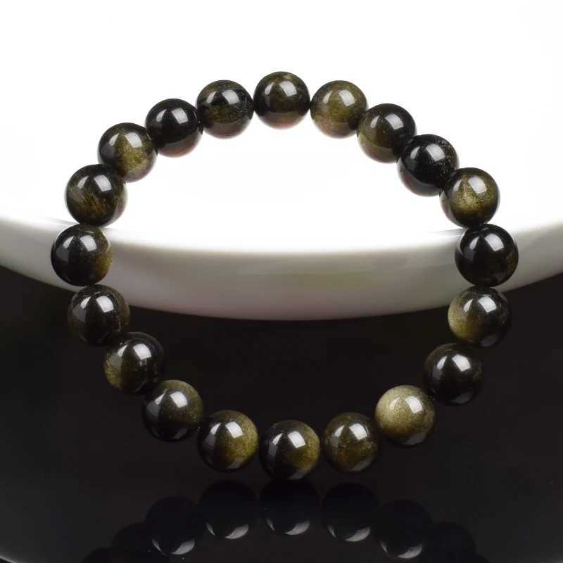 Natural Golden Obsidian Stone Beads Bracelet Men Women Golden Light Rainbow Obsidian Raw Stone Round Bead Natural Energy Jewelry J251125