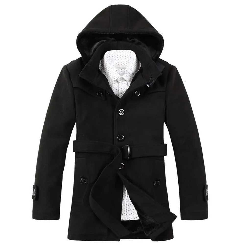 Winter Mens Fleece Hooded Thick Wool Coats 2025 New Long Wool Trench Coat Men Casual Pocket Winter Overcoat with Removable HoodT251125