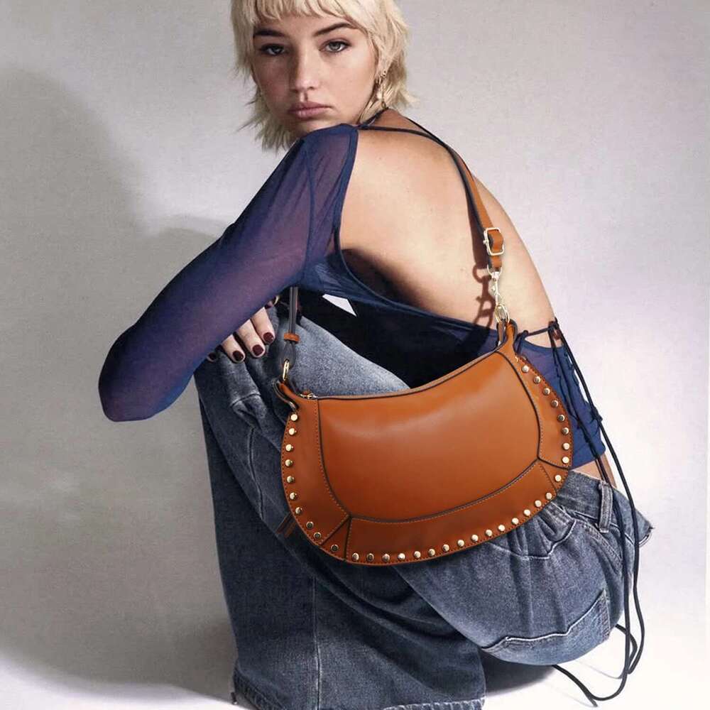 Fashionable Studded Baguette Punk Inspired, Wome's Small Moon Shoulder Bag, Designer Handbags Streetwear