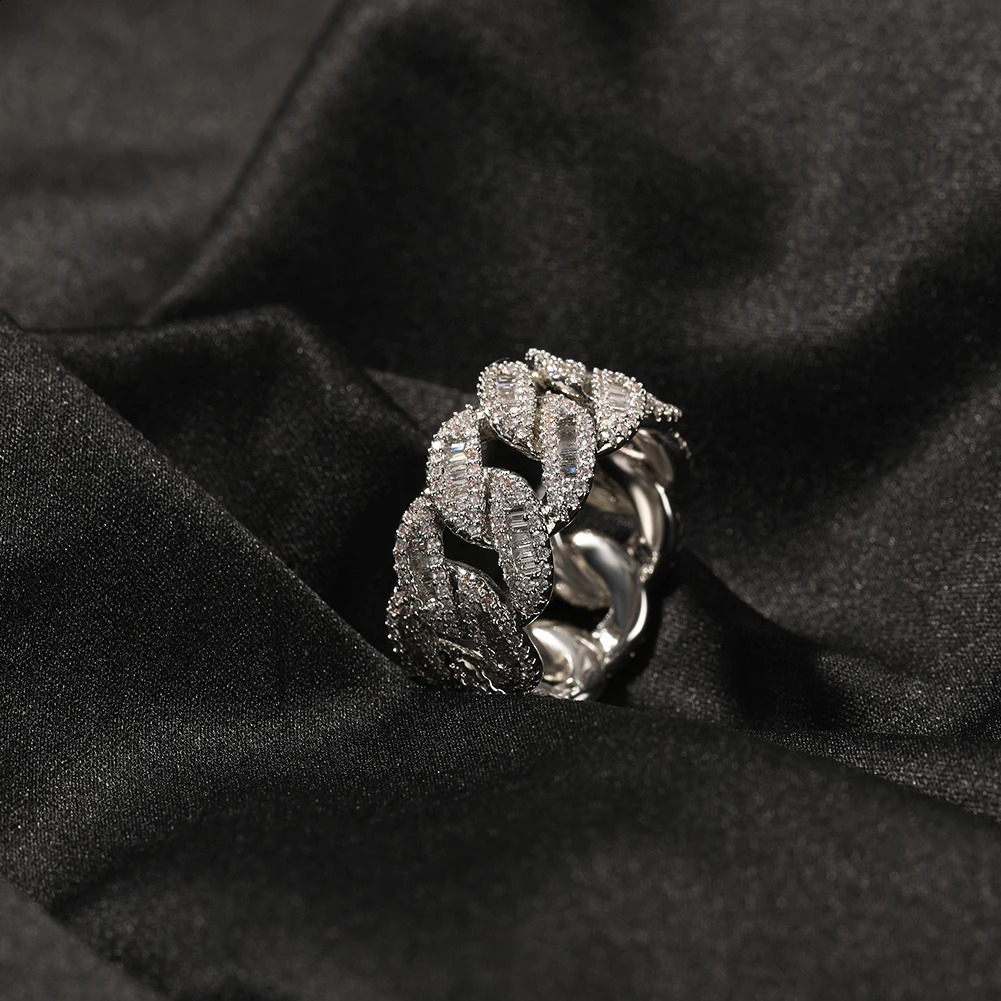 Uwin Cuban Link Rings Full Paved Out Cubic Zirconia Baguette Miami Engagement Ring HipHop Punk Jewelry For Men Women 250425