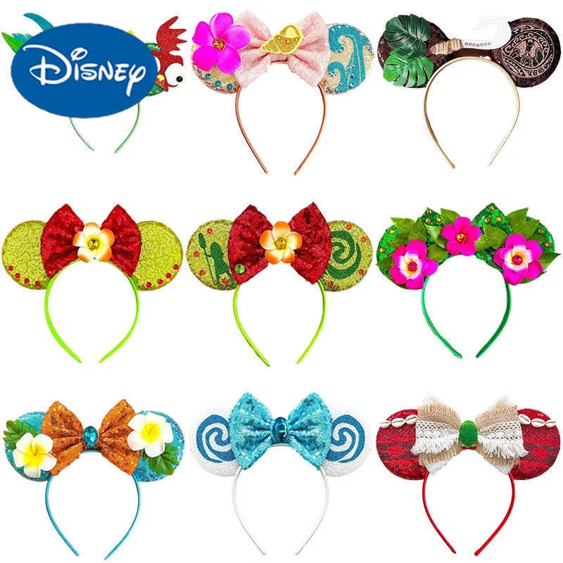 Disney Moana Hairbands Women Frangipani Ears Headband Kids Flower Sequeins Bow Hair Bands for Girls Spiritual Conch Hair Accessories X250425