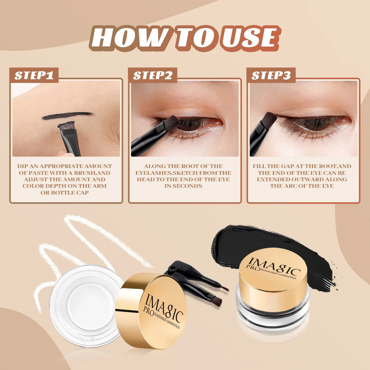 IMAGIC eyeliner waterproof gel makeup 24 hours long kit with brush 250418