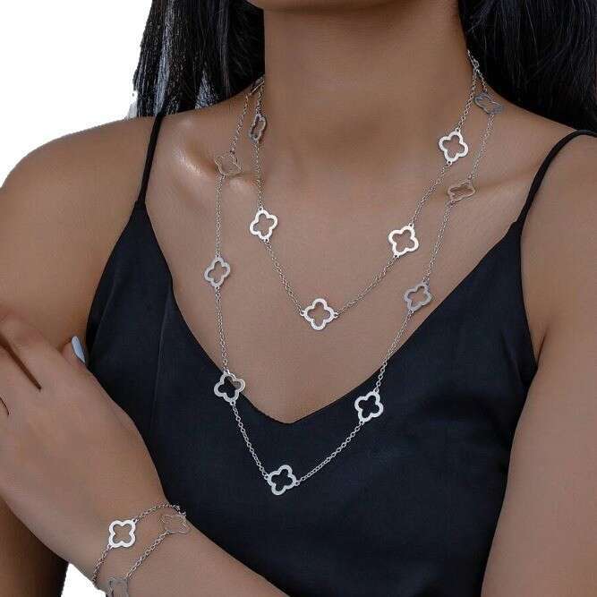 Fashion Trend Hollow Four-Leaf Flower Long Body for Women Simple Versatile Elegant Necklace