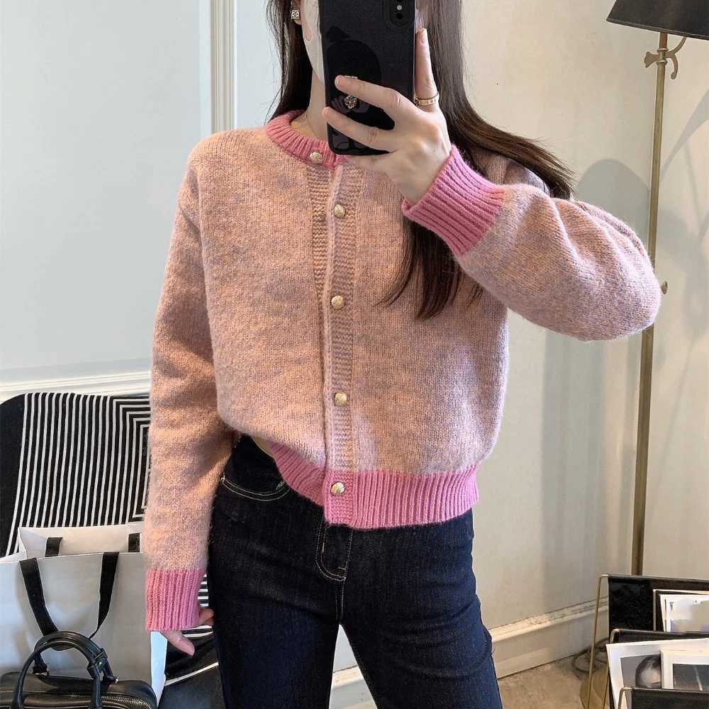 Chic Y2K Long Sleeve Cardigans Round Neck Pullover Crochet Crop Sweater Loose Single Breasted Knitted Sweater WomenT251125