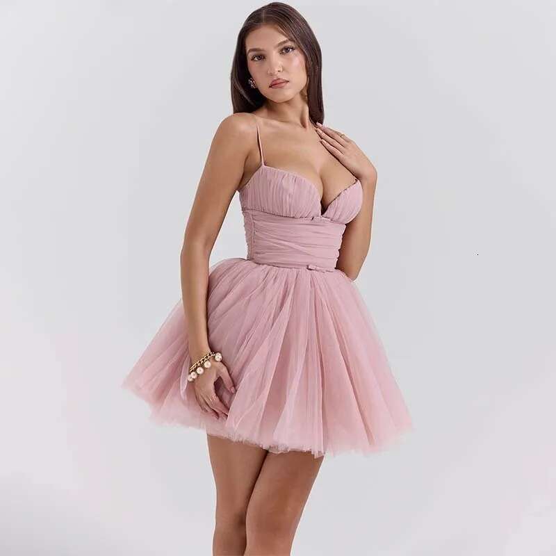 Dongdumaoyi Townlike A Line Pleated Ball Gown Dress Women Spaghetti Strap Mini Spring Summer Nightclub Sexy Party Dresses