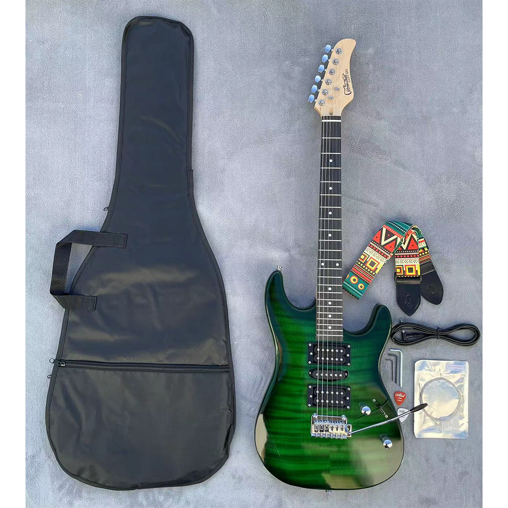 OEM 6 Strings Electric Guitar Tremolo Set of Beautiful Design Strings Green Guitarra Top Glossy Finished with Soft Bag Belt
