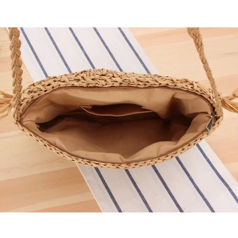 Summer Straw For Women Handmade Tassel Beach 2025 Raffia Rattan Woven Handbags Vacation Shoulder Crossbody Bags Clutch
