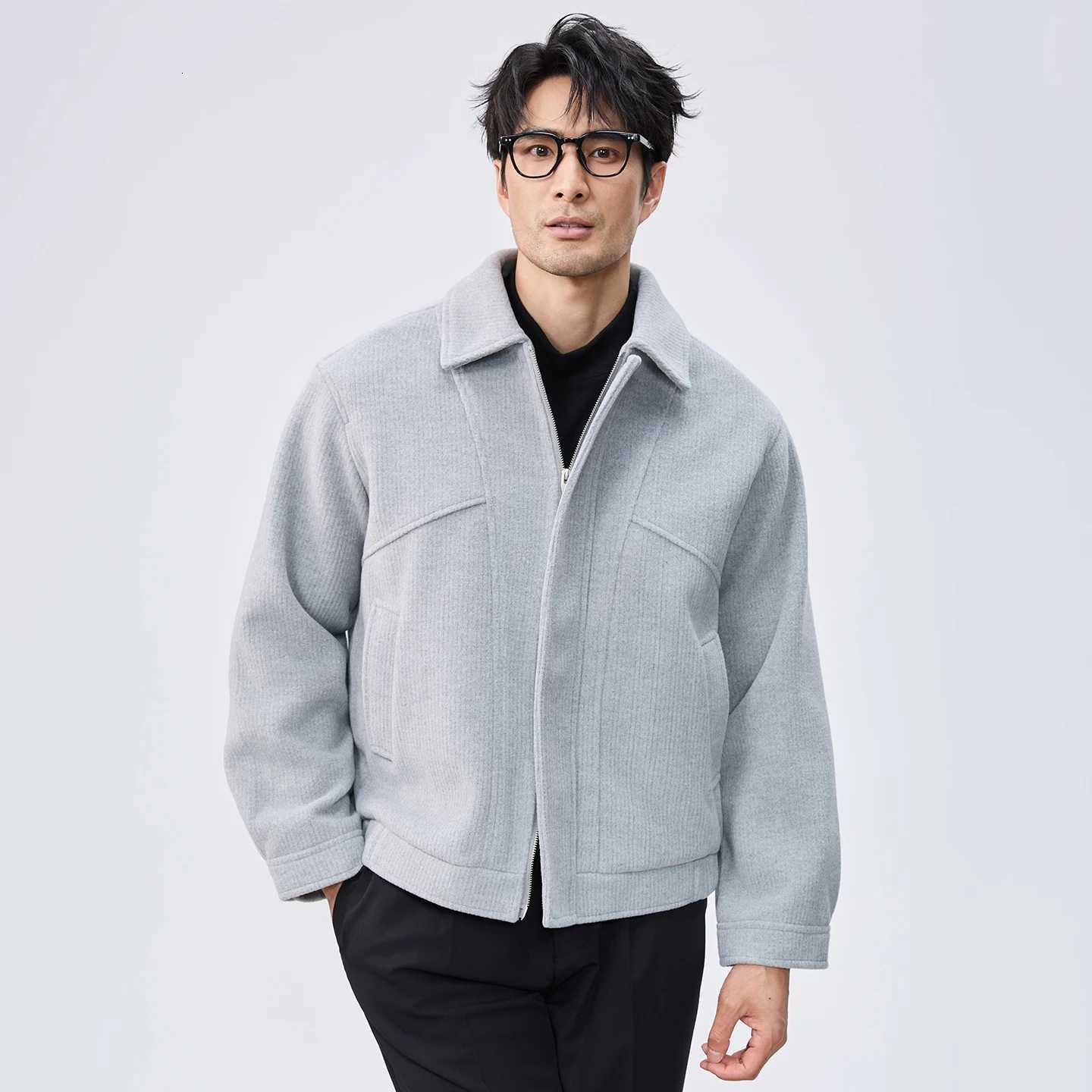 Winter Double Zipper Woolen Jacket Mens Versatile Lapel Casual Short Overcoat Thick Warm Business Social Wool Blend JacketsT251125