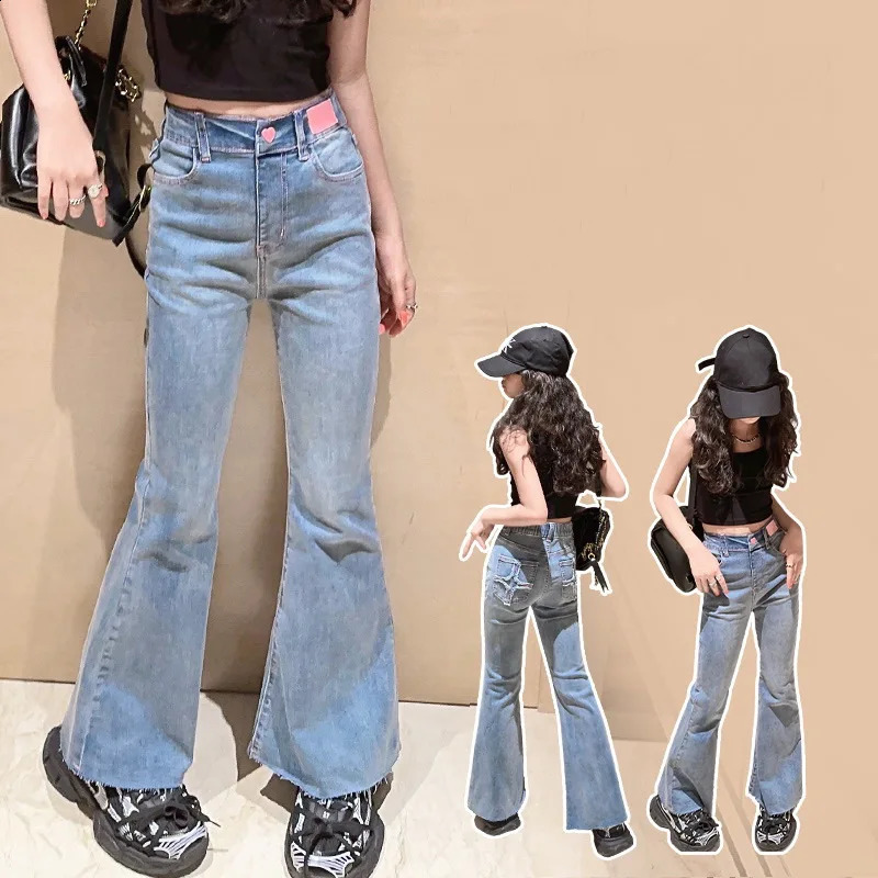 Girls jeans spring and summer styles big girls fashionable slim pants high waisted childrens trousers 250422
