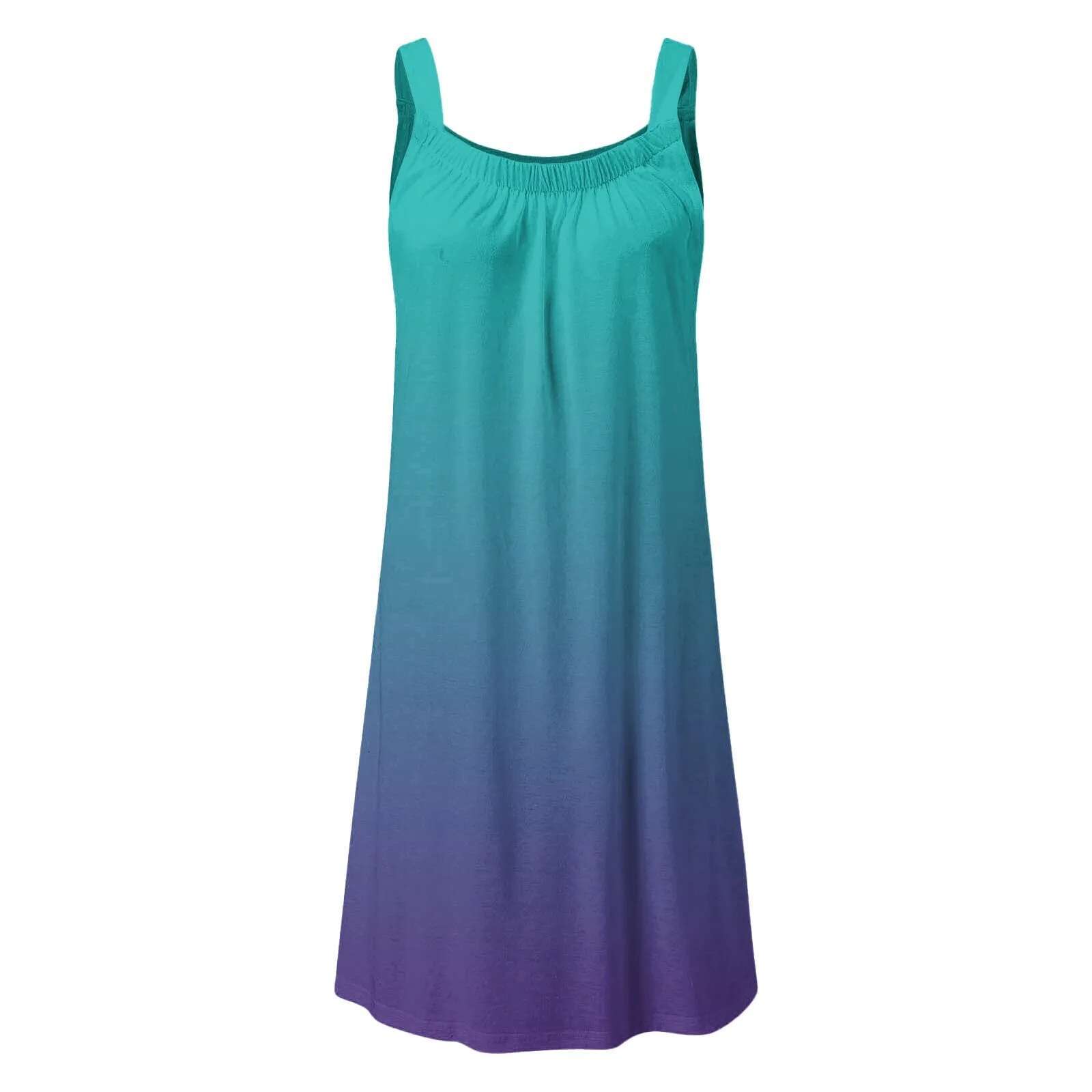 Dongdumaoyi Summer Gradient Colorful Print Beach Dress Women Sleeveless Dresses Party Beachwear Girl Sling Midi Night Tank