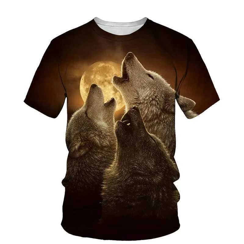 Animal wolf pattern 3D printing mens O-neck T-shirt fashion T-shirt casual short sleeved oversized Y2K Harajuku unisex clothing W250425