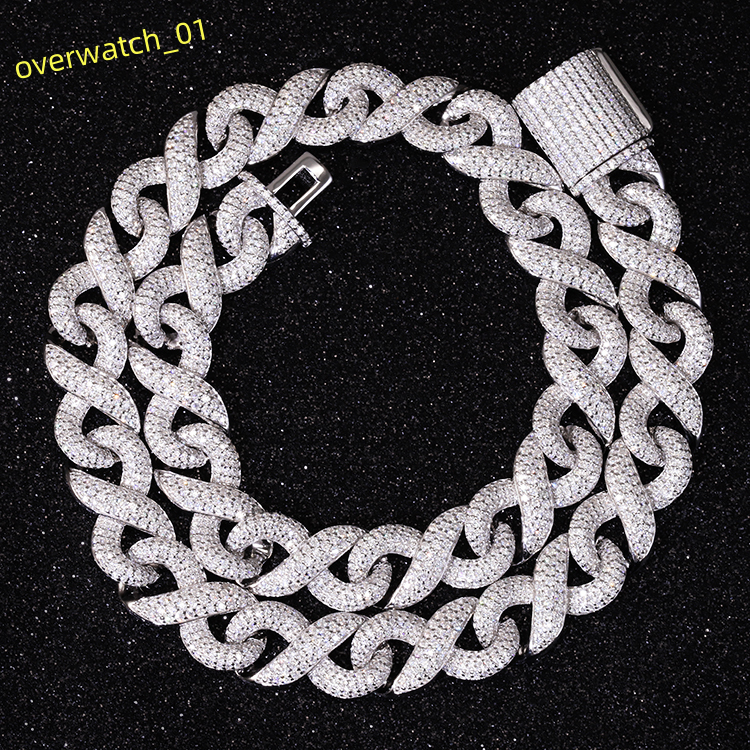 Fashion Design Infinity Cuban Link Chain 13mm Width S925 Silver Chain Hip Hop Necklace VVS Moissanite Cuban Chain Necklace