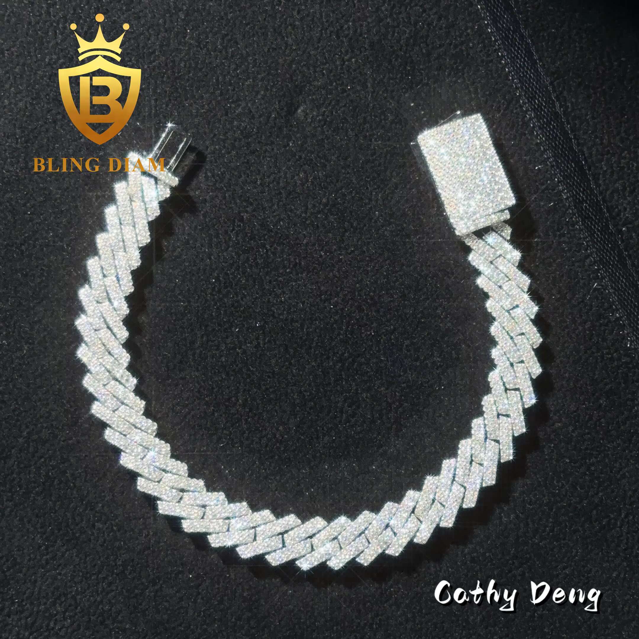 Fashion Rapper Jewelry 10mm Cuban Link Chain 925 Silver Hip Hop Chain Moissanite Diamond Iced out Cuban Link Necklace for Men