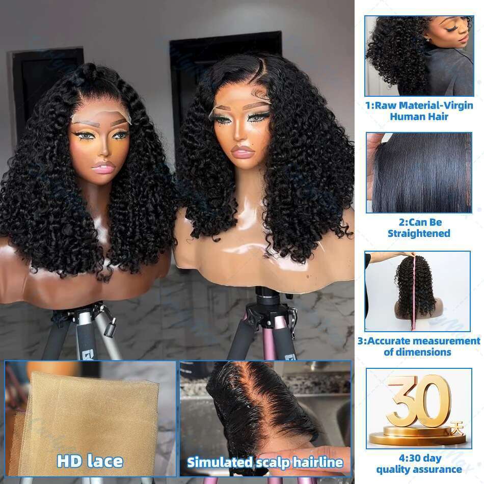 Short Bob 13X6 Frontal Wigs Glueless Afro Curly 13X4 HD Lace Front Human Hair Brazilian 5X5 Closure Wig