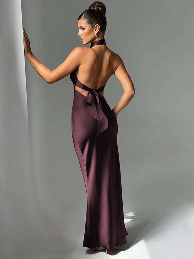 Dongdumaoyi Townlike Elegant Maxi Long Slim Bodycon Dress Women Halter Spring Summer Backless Nightcklub Sexy Party Dresses