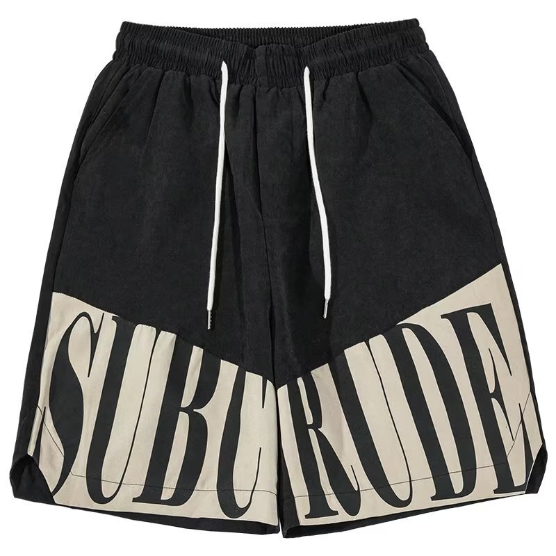 Printed loose fit men's trend brand youth fashion new casual trendy five quarter pants simple