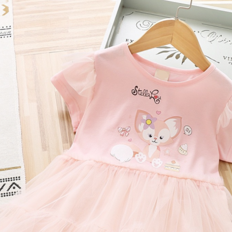 Kids designer clothes DISNEY girls' cartoon princess dress short-sleeved mesh dress toddler designer clothes StellaLou print summer