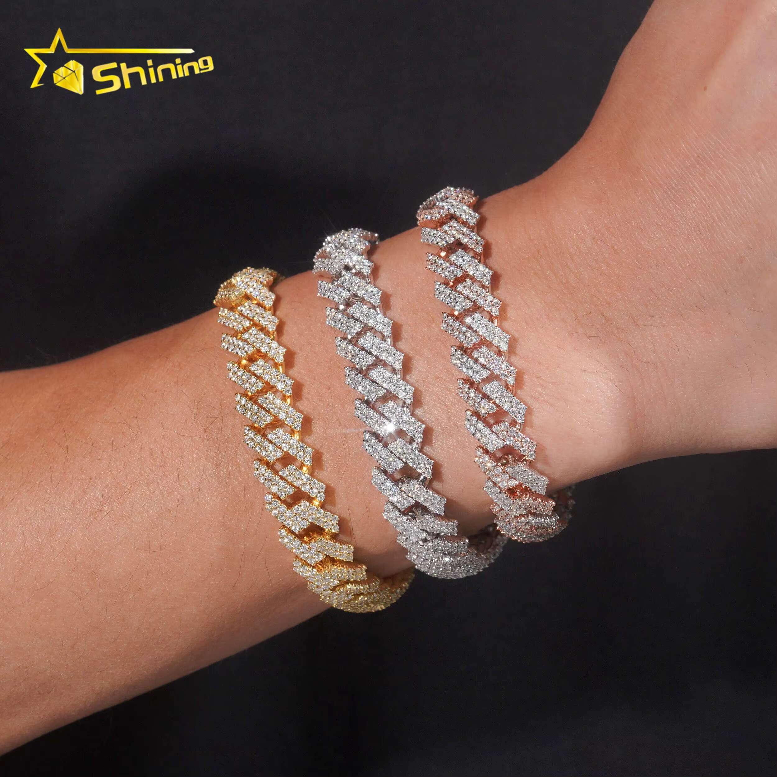 12mm 2Rows High Quality Moissanite Diamond Hip Hop Bracelet Mens 925 Silver Iced Out Cuban Link Bracelet With GRA Certificate
